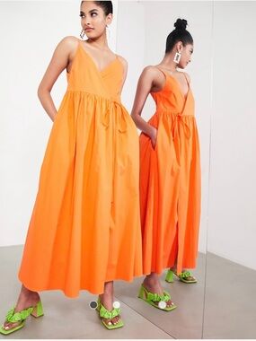 ASOS EDITION Wrap Smock Cami Midi Sundress In Bright Orange Sundress Size 2